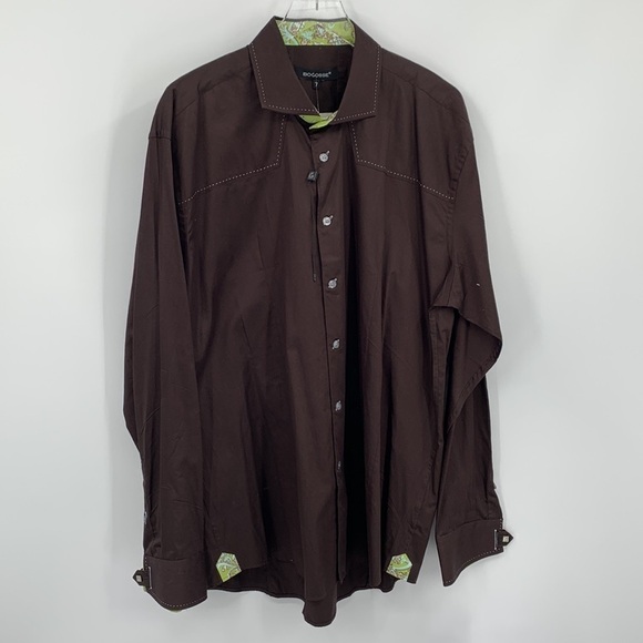 Bogosse Aramis Western chocolate brown button shirt men flip cuff new 7 XXXL - Picture 1 of 5